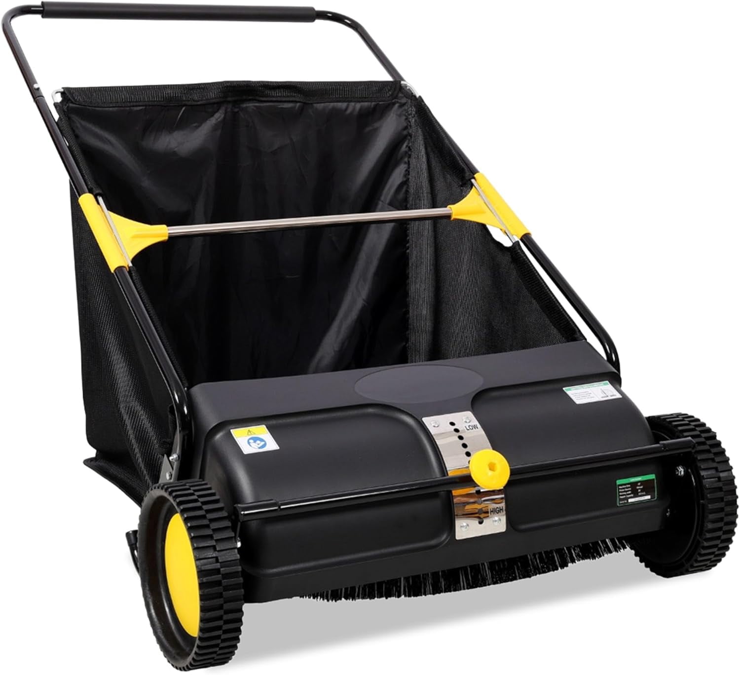 Elleree 26 inch Hand Push Lawn Sweeper for Leaves and Grass Clippings & Yard Debris,Leaf & Grass Collector with Wheels ,4 Spinning Brushes & 7 cu ft Hopper Bag