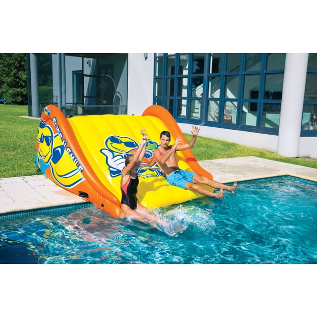 World of Watersports Floating Water Slide 19-2210 Slide N Smile; Multi-Color; Heavy Duty PVC; With Inflatable Side Rail And Side Grommets; 2 Lane Slide