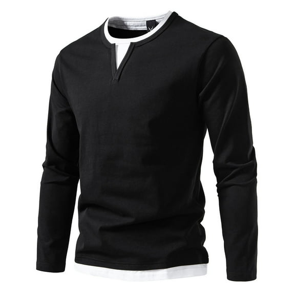 gakvbuo Henley Shirts For Men Long Sleeve Button Down Shirts Slim Fit Cotton Lightweight Basic Pullover T-Shirt Blouses