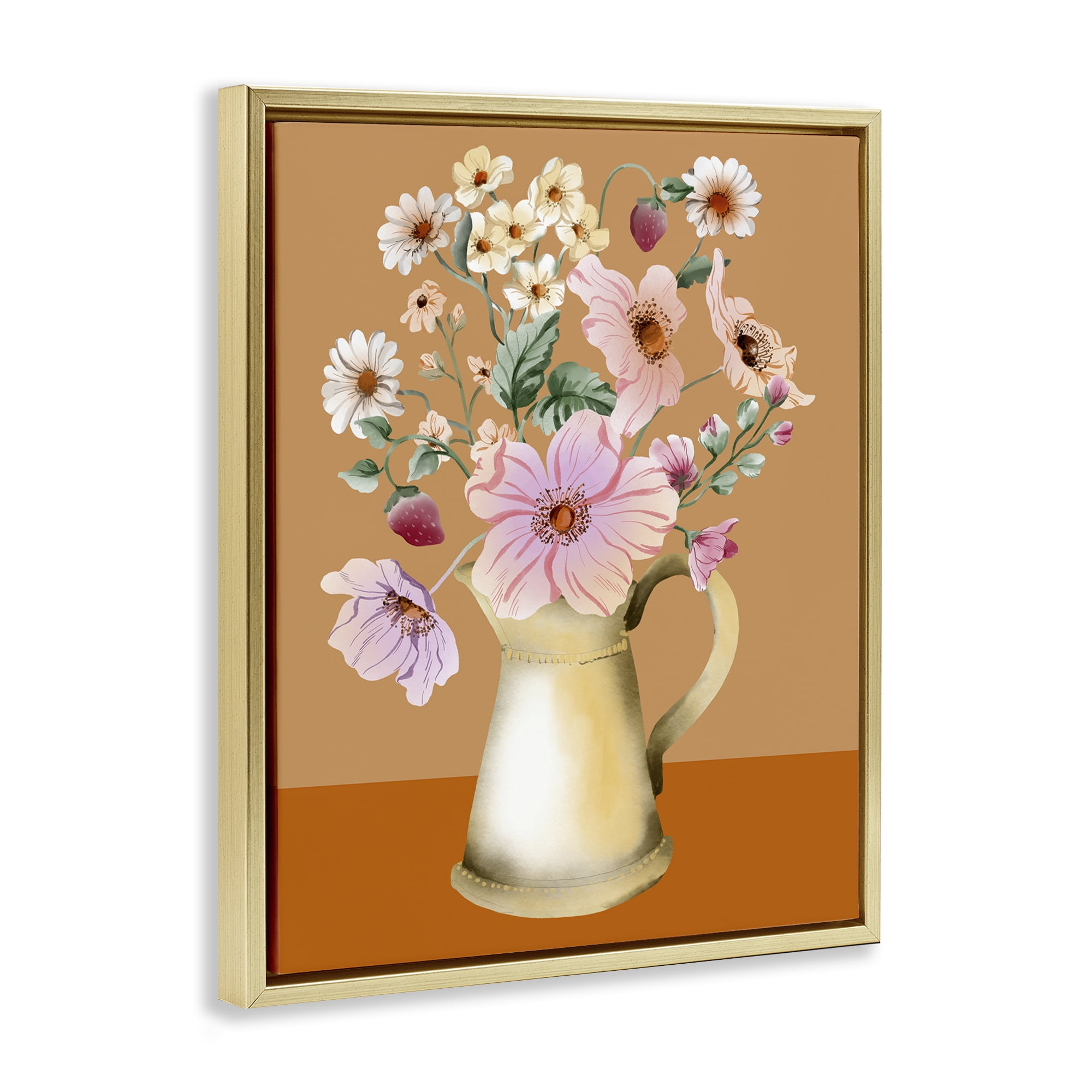 Stupell Industries Garden Florals in Jug Plants & Flowers Painting Gold Floater Framed Canvas Art Print Wall Art, 25 x 31