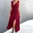 thumbnail image 4 of USSUMA Beach Dresses for Women Casual Summer High Slit Loose Flowy Maxi Long Sun Dress Solid Sleeveless Plus Sundresses V Neck Vacation Dress Wedding Guest, 4 of 8