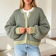 thumbnail image 2 of Womens Striped Cardigan Sweaters Long Sleeve Button Up Knit Tops Oversized Button Down Fall Winter Cardigan (Z002#-Green XL), 2 of 5