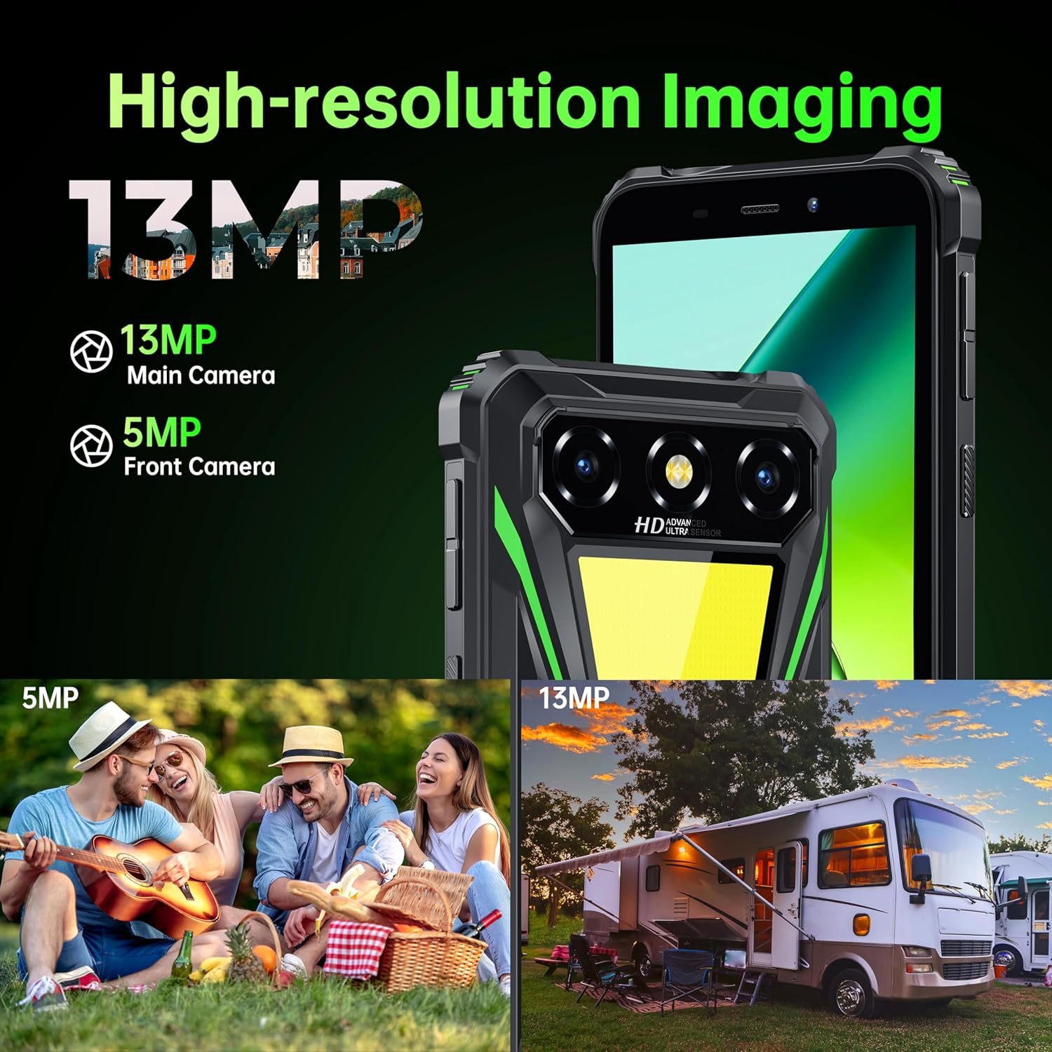 OUKITEL G5 Rugged Smartphone Unlocked - 16GB+64GB (1TB TF) Rugged Android Phone with Camping Light, 6300mAh Battery, 6.0" HD Screen Cell Phone, 13MP Main Camera, Face ID/GPS, Supports T-Mobile, Black