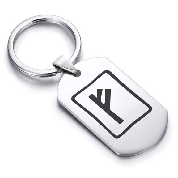 Stainless Steel Elder Futhark Fehu Rune Dog Tag Keychain Circle Ring