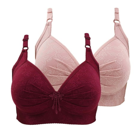 Gnurob 2 Pack Bras for Womens No Underwire Push Up Bralette Plus Size Bra Comfort Full Support Bralettes Adjustable Strap Underwear 2024 Everyday Wear Clearance Saving Pink Large