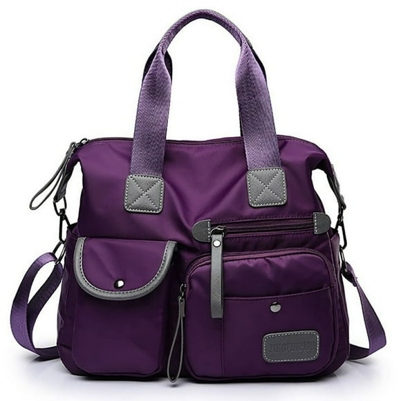 Women‘s Top Handle Handbags Waterproof Nylon Work Tote Purse Crossbody Shoulder Bags Purple