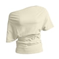 thumbnail image 5 of Glisme Women T-Shirt Solid Color Short Sleeve Asymmetrical One Shoulder T-Shirt Summer Fashion Women Tees Size L Beige, 5 of 5
