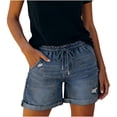 thumbnail image 3 of XIAONU Solid Denim Shorts for Women Drawstring Waist Daily Wear Shorts, 3 of 7