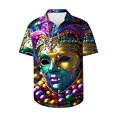 thumbnail image 3 of Feancey Big and Tall Hawaiian Shirts for Men Mardi Gras Beach Party Shirt Short Sleeve Trendy Mask Print Button Down Shirts Novelty Holiday Hawaii Shirt Multicolor 5XL, 3 of 6