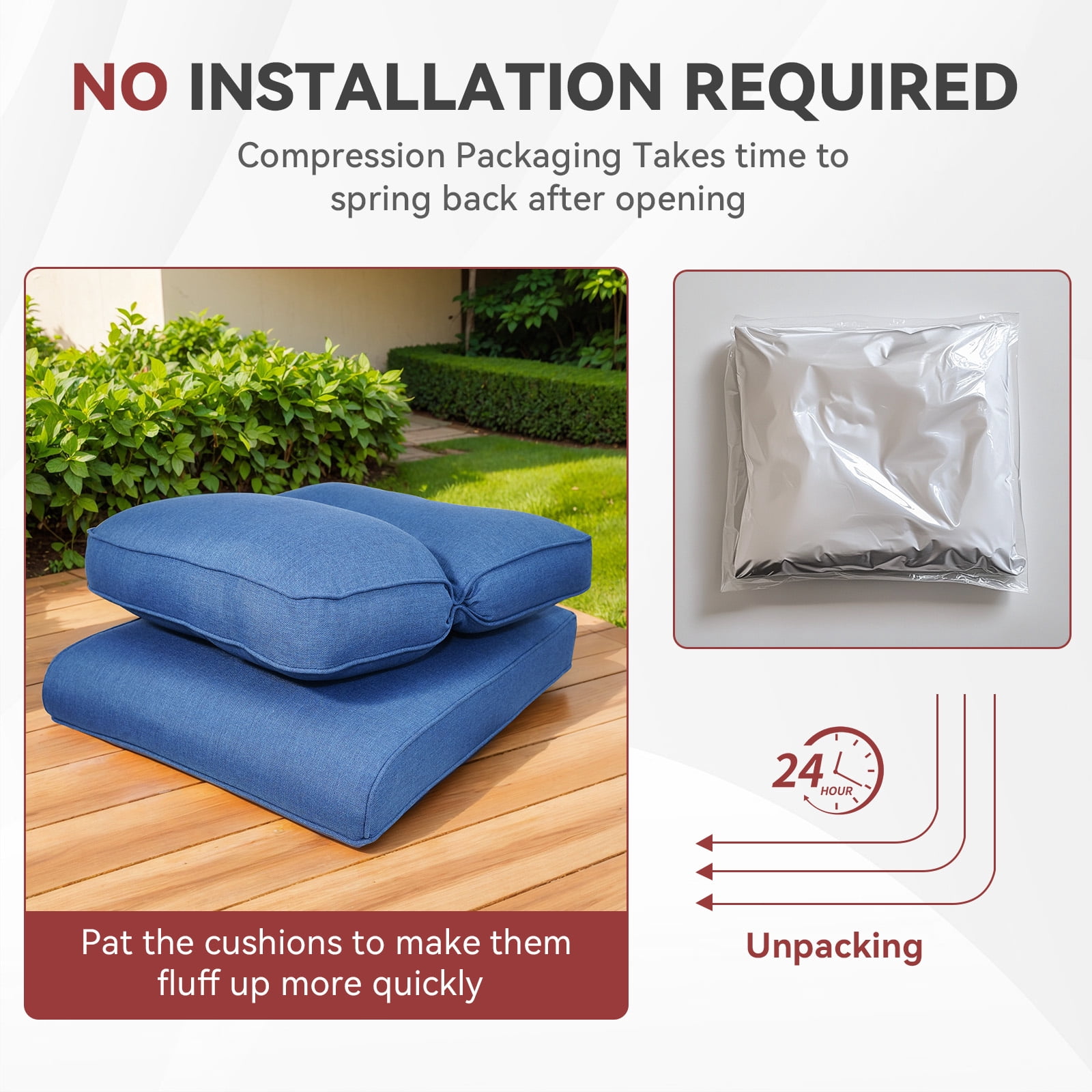 Terraloom 2-Piece Deep Seat Cushion Set, 22 x 25, Water Repellant, Fade Resistant, Deep Seat Bottom and Back Cushion for Chair, Sofa, and Couch