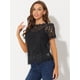 thumbnail image 2 of Top de encaje floral Semitransparente Allegra K con Ribete Festoneado para Mujer Negro S, 2 of 6
