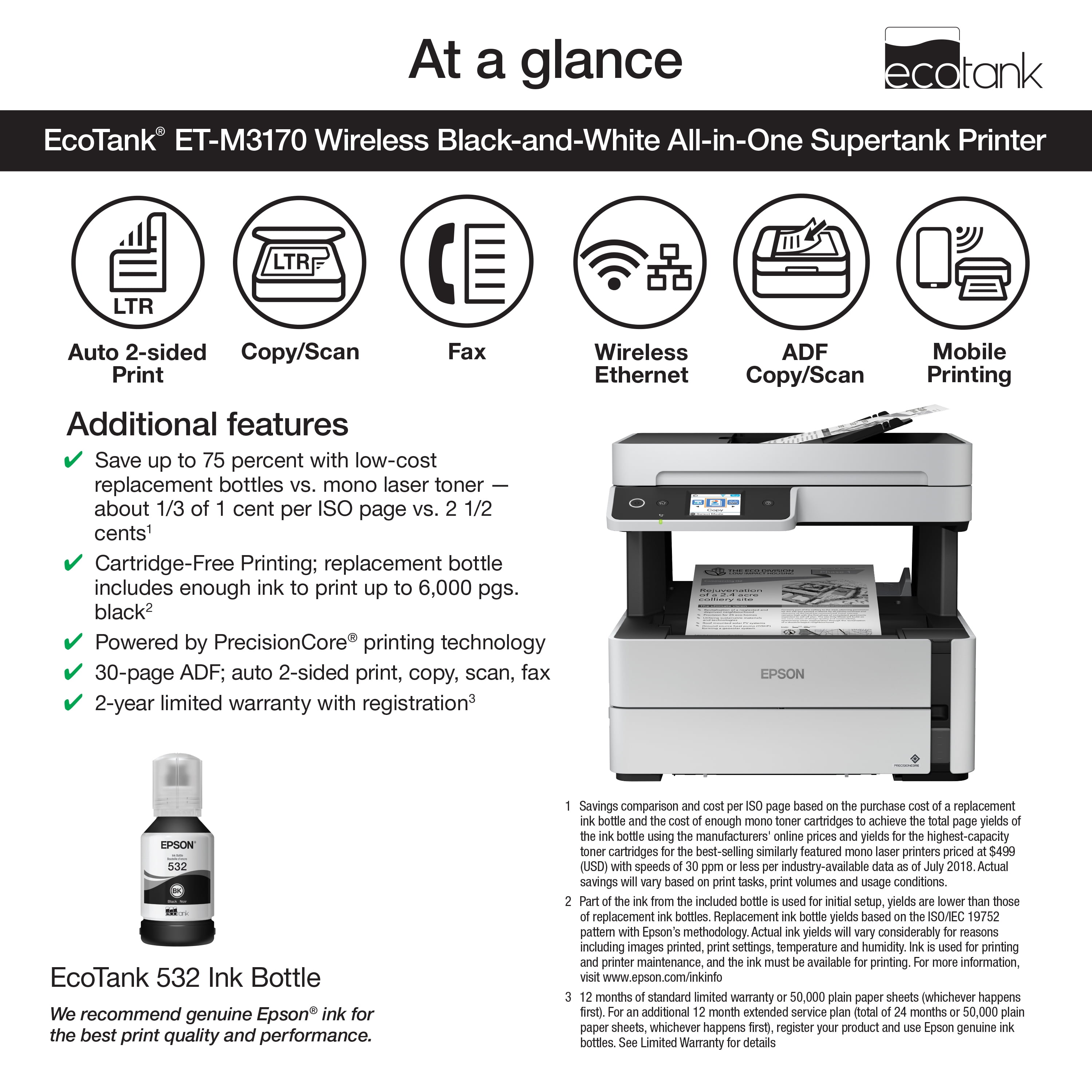 Impresora multifuncional Epson Ecotank M3170 Monocromatica Duplex Adf Wifi