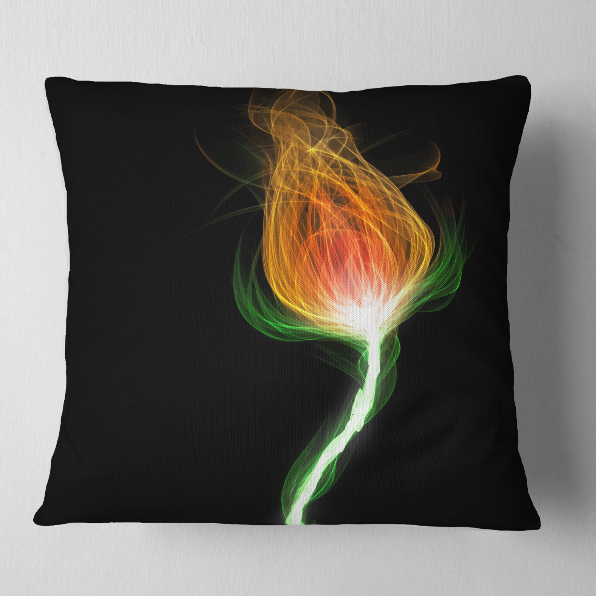 Designart Fiery Fractal Flower with Stem - Floral Throw Pillow - 18x18
