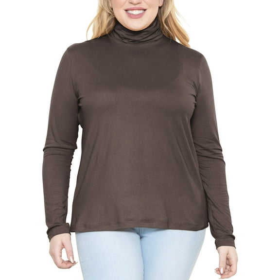 Stretch Is Comfort Women's Plus Size Relaxed Fit Warm Long Sleeve Turtleneck Top Brown 2X