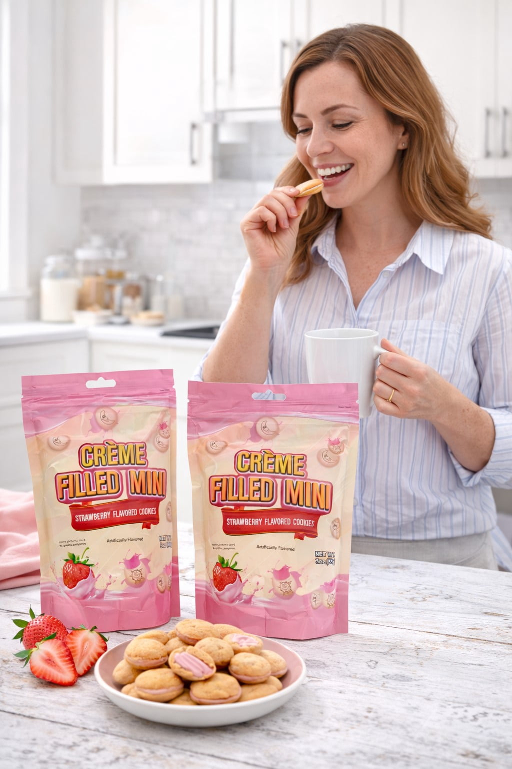 Forrelli Creme Filled Mini Strawberry Flavored Cookies, 3 oz Bags