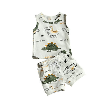 

2Pcs Baby Summer Tracksuits Cartoon Dinosaur Vest Shorts Suit