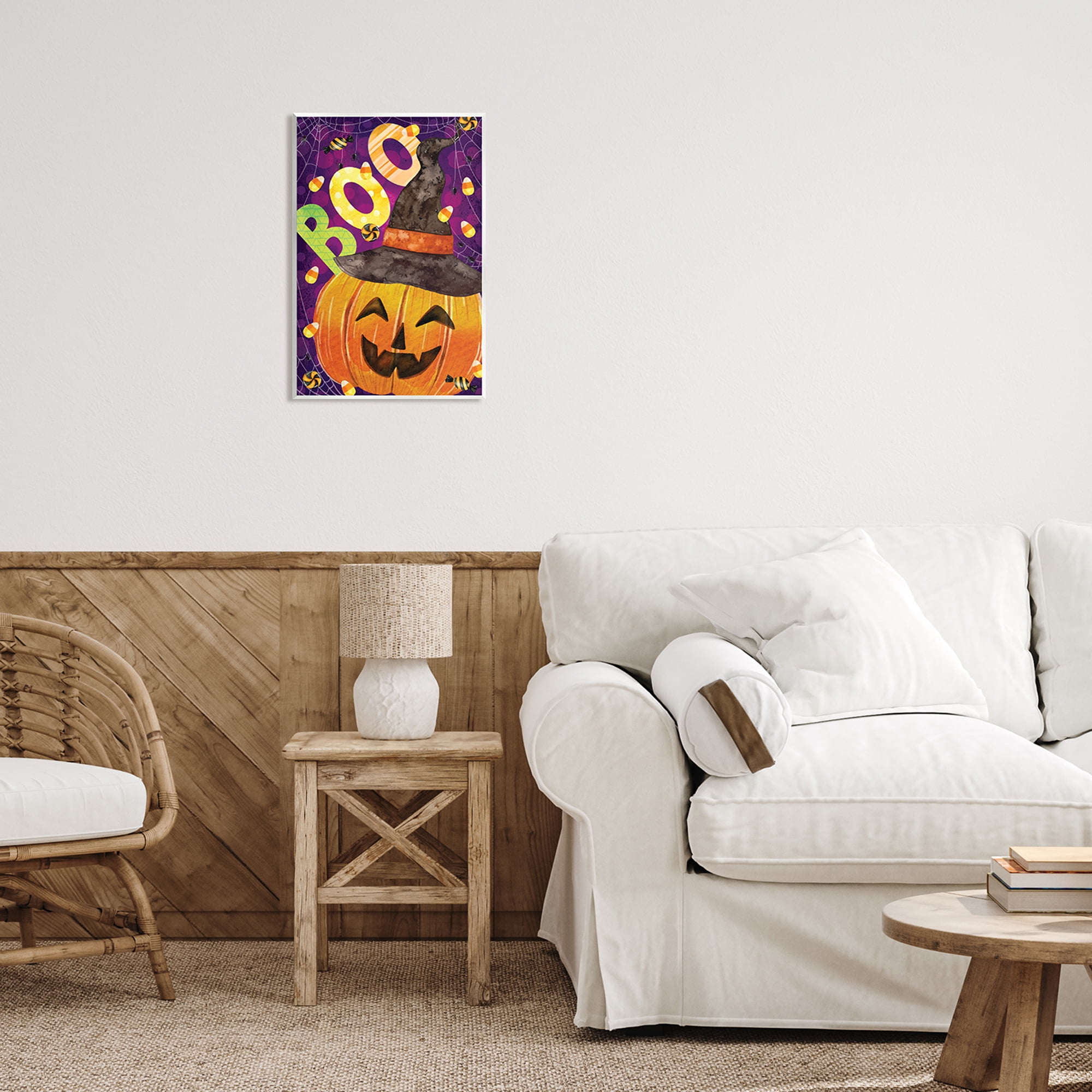 Stupell Industries Boo Jack-o-Lantern Halloween Candy Holiday Painting Unframed Art Print Wall Art