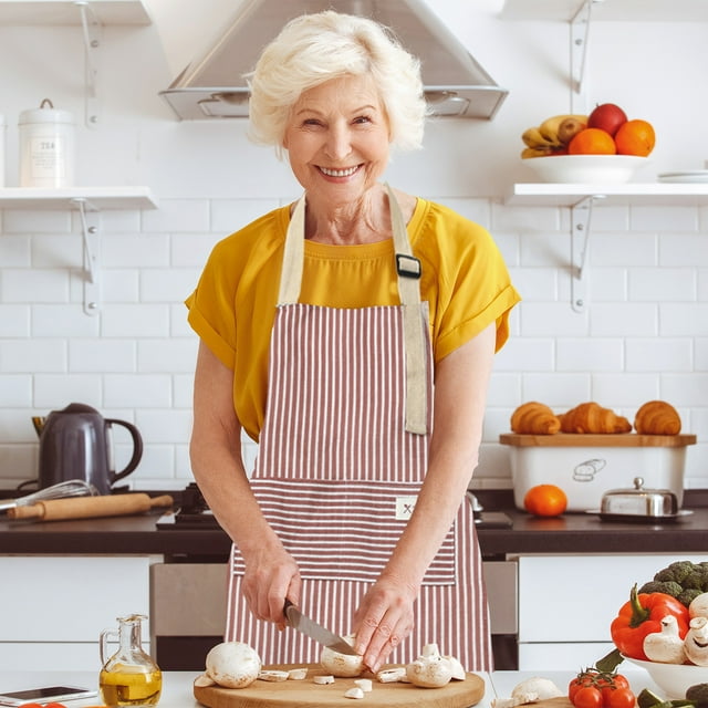 Stripe Aprons, Adjust Bib Aprons, Linen Cooking Apron, With Pockets, Comfortable Fit, Casual Design, for Men and Women, Kitchen Use, Cooking, Baking, BBQ Apron, Chef Gear Akmoler Carts with Wheels