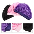 thumbnail image 3 of 3Pc Children Satin Sleep Bonnet Elastic Wide Band Round Sleep Head Cover Hair Care Hat for Children 1pc each in Purple Black Pink, 3 of 6