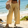 thumbnail image 2 of Yungyresw Women's Plaid Barrel Pants Wide Leg Elastic Waist Casual Culottes Pants Breathable Drawstring Loose Pants With Pocket Fluorescence Yellow L, 2 of 5