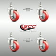 thumbnail image 2 of 3.5 Inch 316SS Red Polyurethane Wheel Swivel 3/8 Inch Threaded Stem Caster Set, 2 of 2
