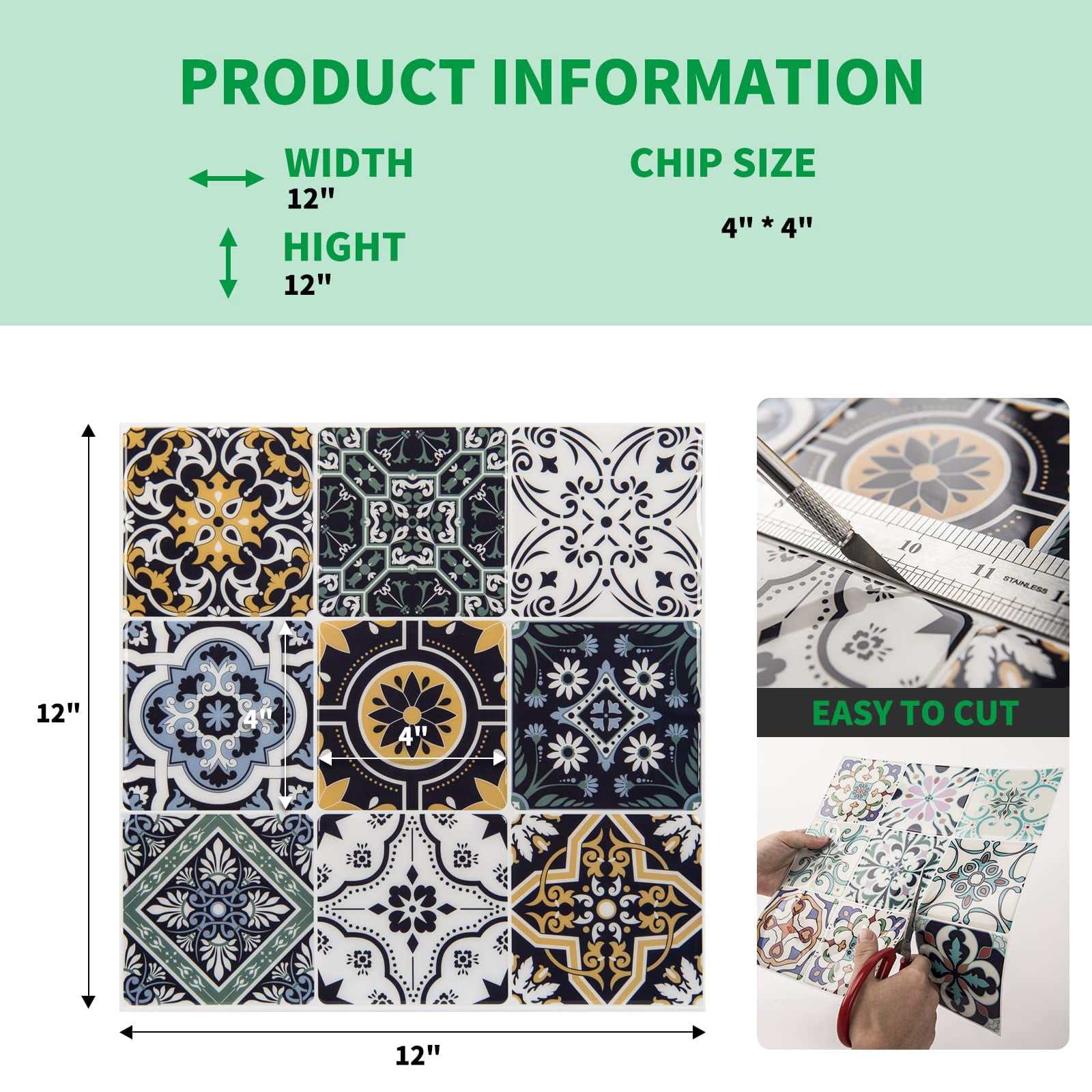 Peel And Stick Backsplash Tile Stickers  Blue Moroccan Style For Kitchen On Wall Tiles (10 Sheets)