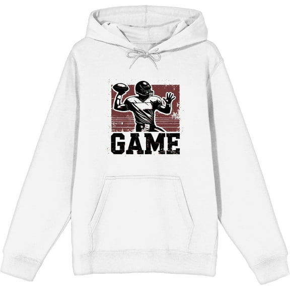 "Game" Sports Football Adult White Long Sleeve Hoodie-Medium
