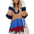 thumbnail image 1 of Asyoly Women's Waffle Knit Distressed Sweater V Neck Long Sleeve Striped Color Block Ripped Pullover Sexy Loose Jumper Casual Knitwear Tops, 1 of 6