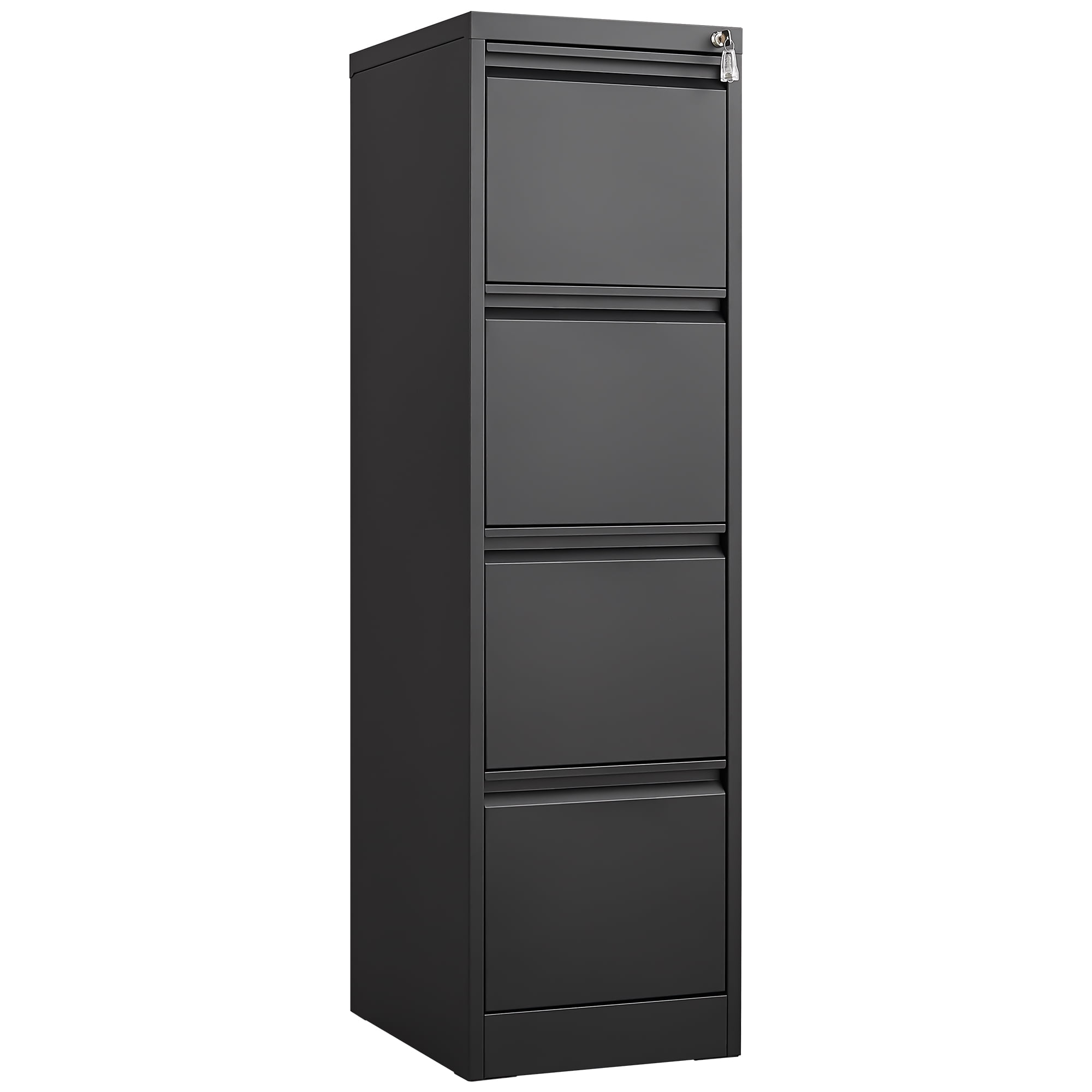 4 Drawer Lockable Vertical Metal File Cabinet, Anti-Tip Interlock Steel Storage Cabinet with Integrated Handle, Full Extension Slides, Fits Letter/A4/Legal Size Hanging Files for Home Office