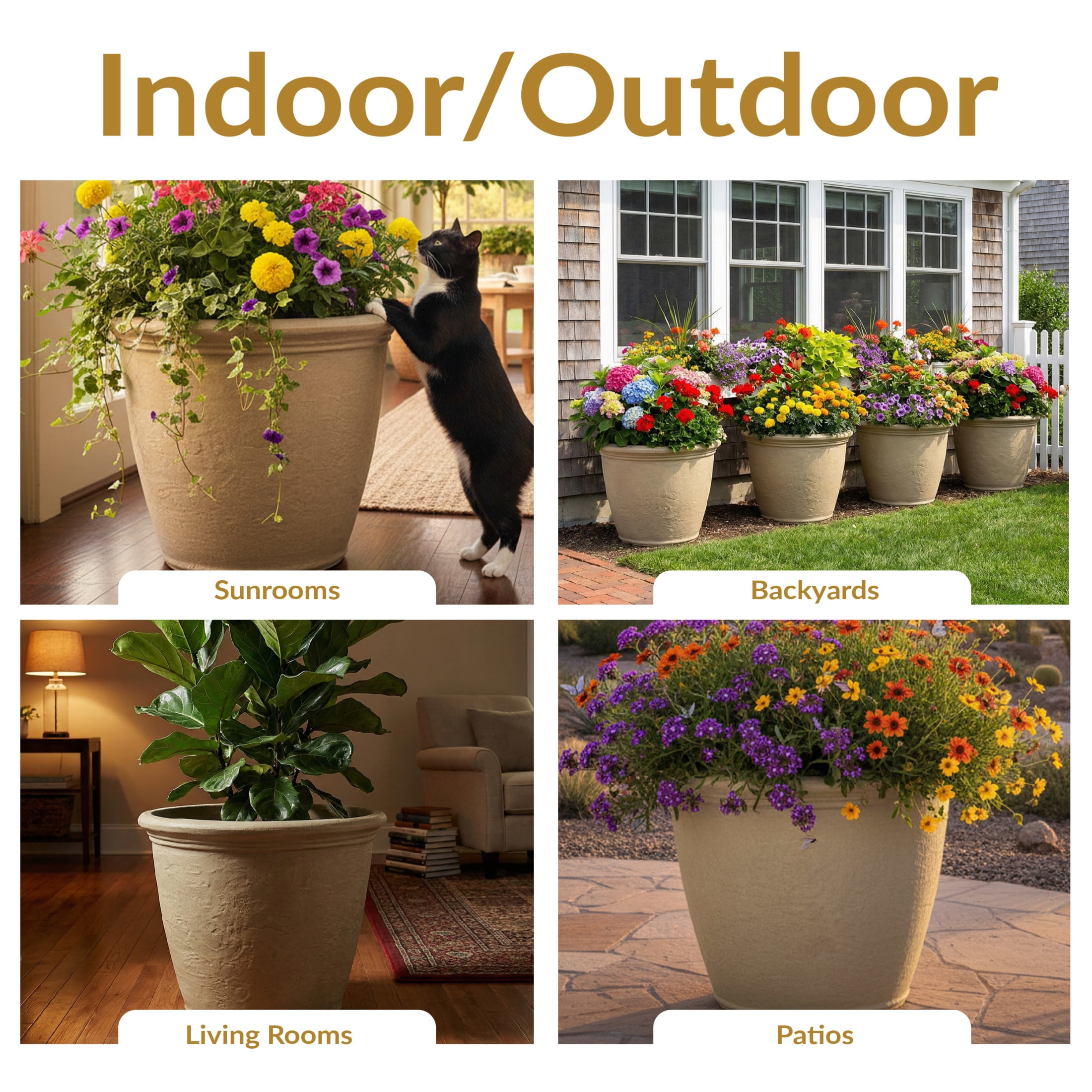 Sunnydaze Anjelica 20" x 20" x 16" Round Beige Polyresin Outdoor Planter Pot