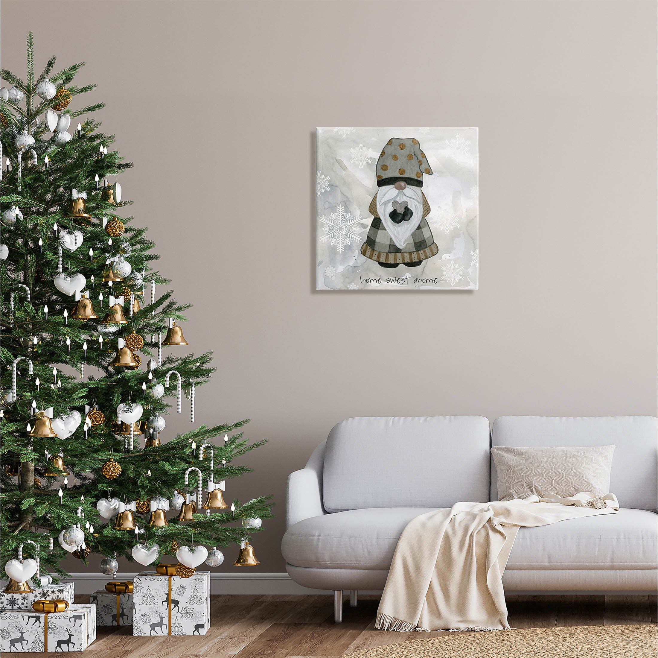 Stupell Industries Home Sweet Gnome Winter Snowflakes Graphic Art Gallery Wrapped Canvas Print Wall Art, Design by Livi Finn