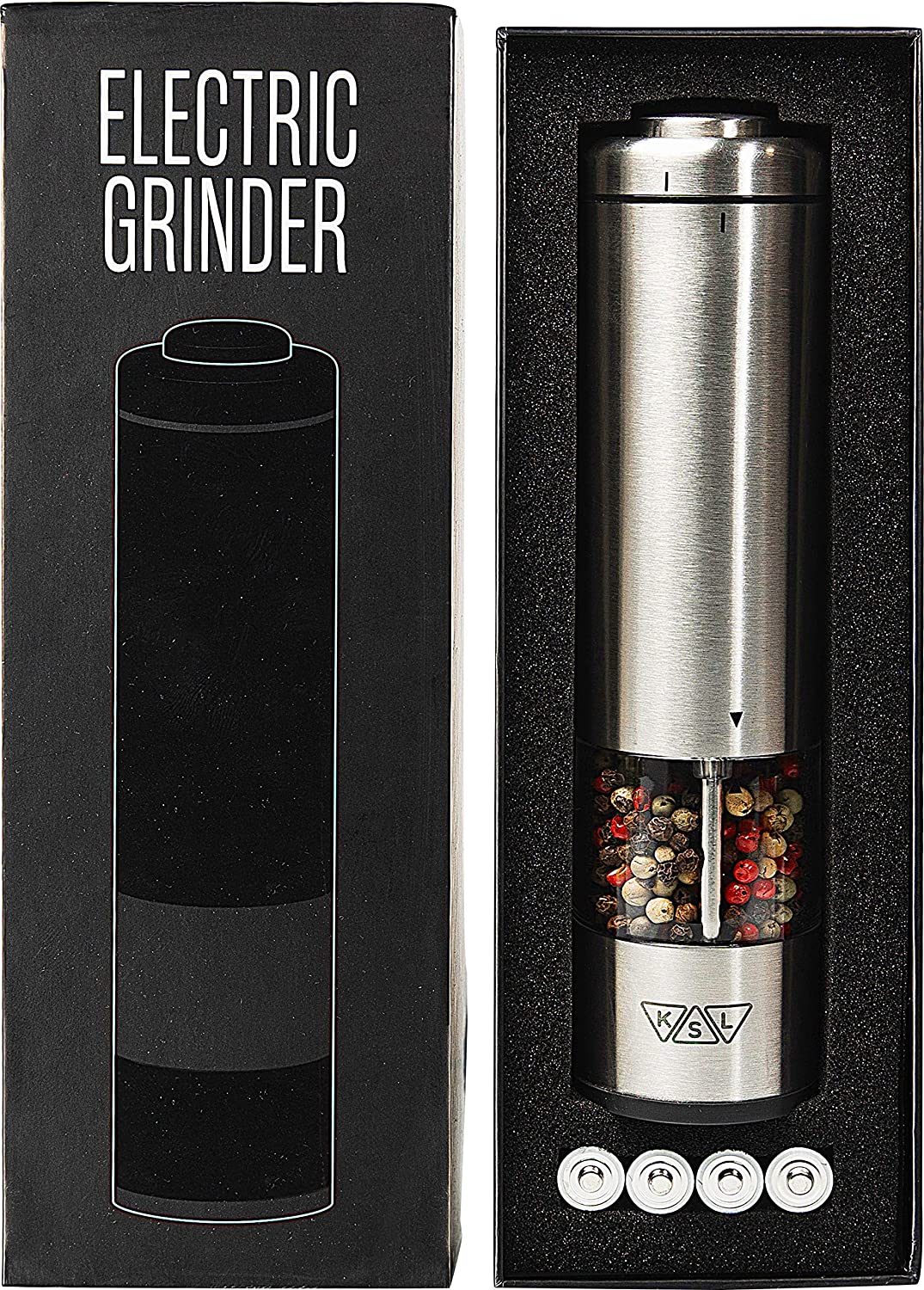 KSL Gravity Electric Salt and Pepper Grinder (Black) - Battery Operated  Auto Mill, Automatic Shaker with Light 