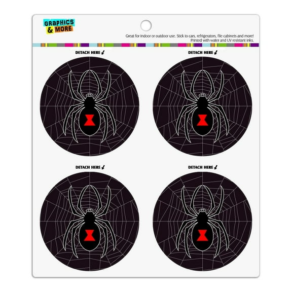 Black Widow Spider on Web Refrigerator Fridge Locker Vinyl Circle Magnet Set