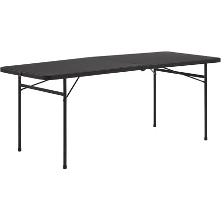 6 Foot Bi-Fold Plastic Folding Table (Color : Black)