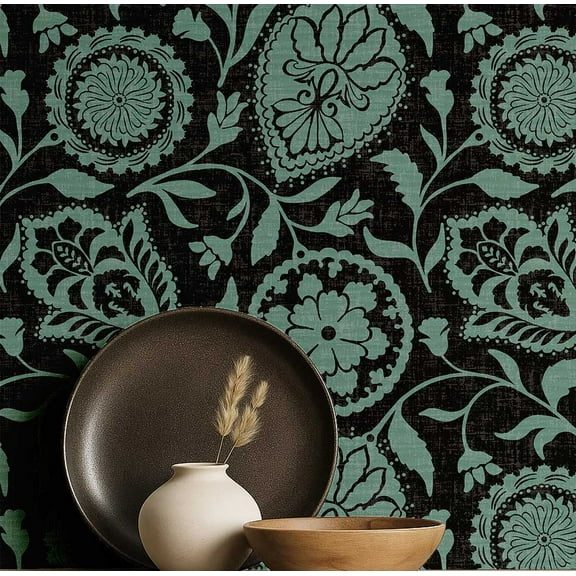 S4Sassy Floral Wallpaper - Black Wall Covering, 25" X 60" Self-Adhesive Vinyl Walls Paper, Wall Wrap, Easy Diy Walls Covering For Farmhouse Bedroom, Living Room, Cabinets, Living Spaces