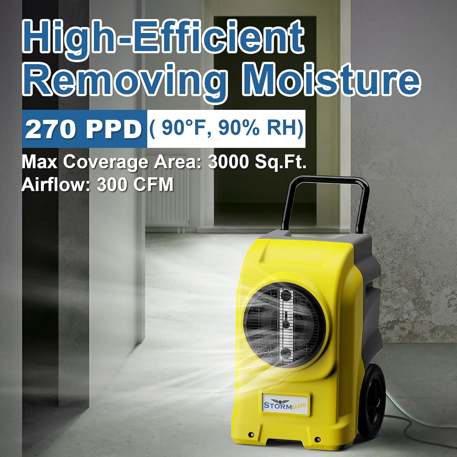 ALORAIR 270 Pints Commercial Dehumidifiers for Large Room or Basements, Industrial Large Dehumidifier with Pump and Drain Hose, Dehumidifiers with Smart Wi-Fi, , with Smart App Control, Yellow