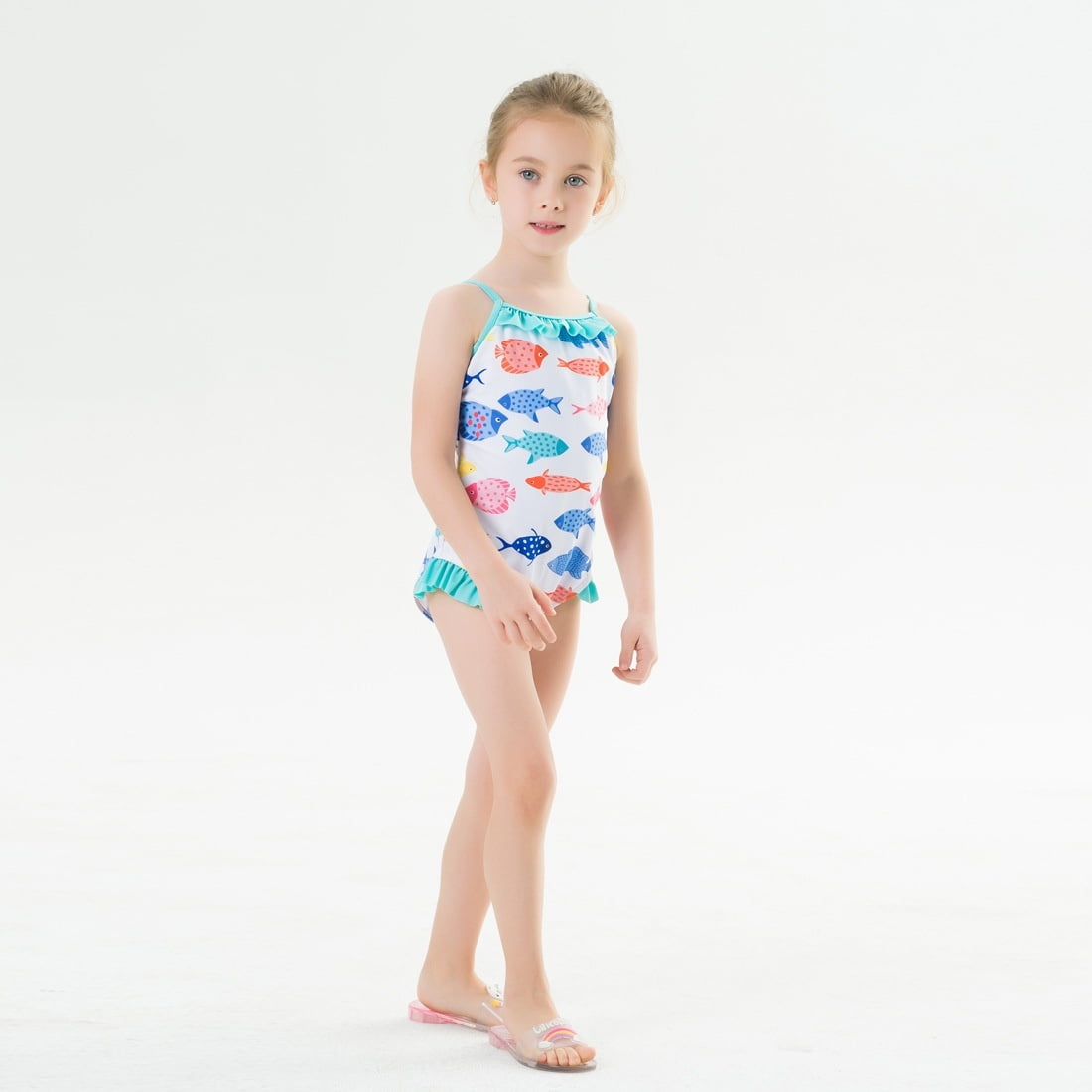 2020 New Children Girl Swimsuit Printing Cute Little Fish High Elastic ...