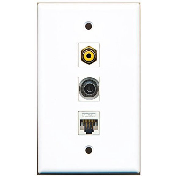 RiteAV - 1 Port RCA Yellow and 1 Port 3.5mm and 1 Port Cat5e Ethernet White Wall Plate
