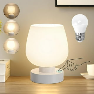 Touch Bedside Table Lamp - Modern Small Lamp for Bedroom Living Room  Nightstand, Desk lamp with White Opal Glass Lamp Shade, Warm LED Bulb, 3  Way