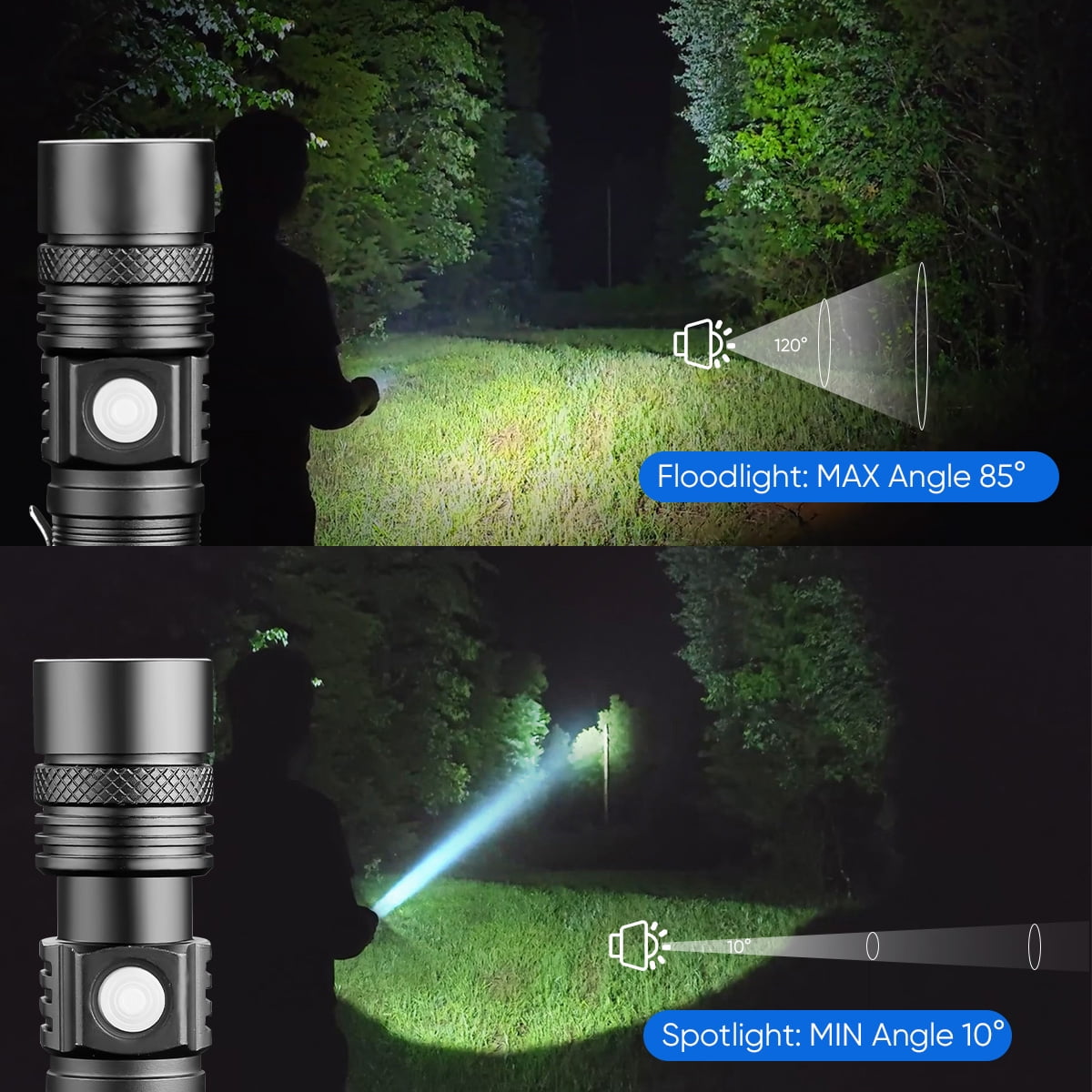 2Pack LED Flashlight Rechargeable Flashlights 2000 Lumens Super Bright Pocket-Sized Torch with Clip&Battery for Hiking Camping