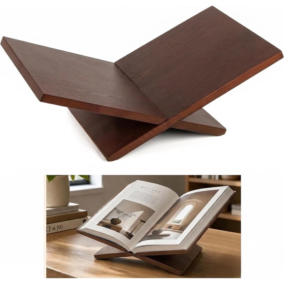 Collapsible Wooden Book Stand Adjustable Triangle Desktop Holder for Hands-Free Reading Brown
