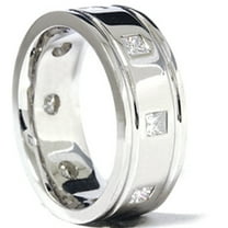 Pompeii 3/4ct Princess Cut Mens Comfort Fit Wedding Band Ring (G/H,SI)