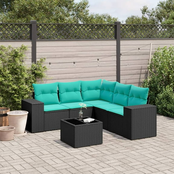 vidaXL 6 Piece Patio Sofa Set with Cushions Black Poly Rattan