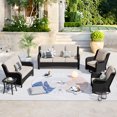 thumbnail image 3 of Ovios 5 Pieces Outdoor Patio Furniture with Swivel Chairs Wicker Patio Sectional Sofa with Loveseat for Backyard, 3 of 6