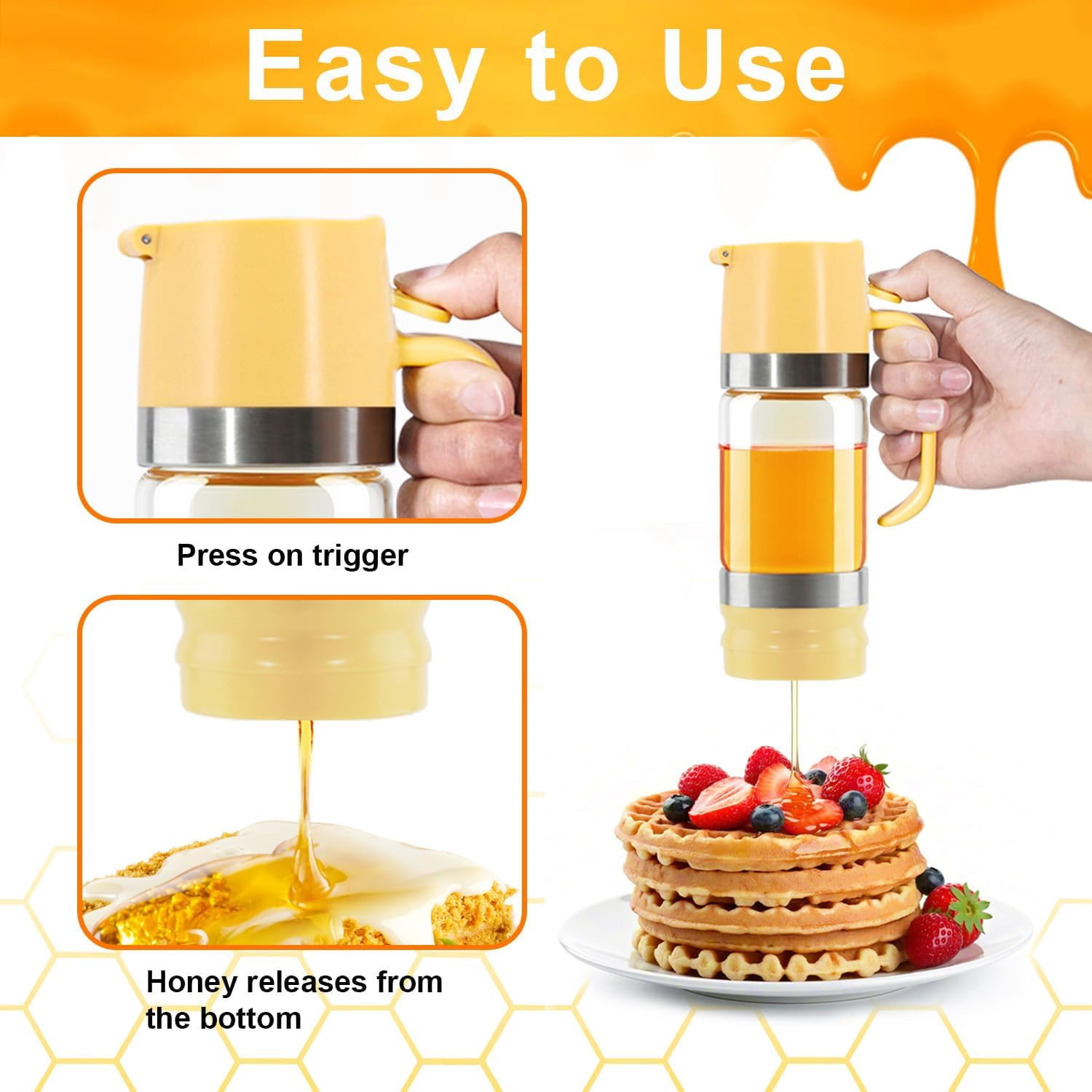 Glass Honey Dispenser No-drip with Handle – 9 oz Maple Syrup Container Jar for Coffee, Pancakes & Waffles