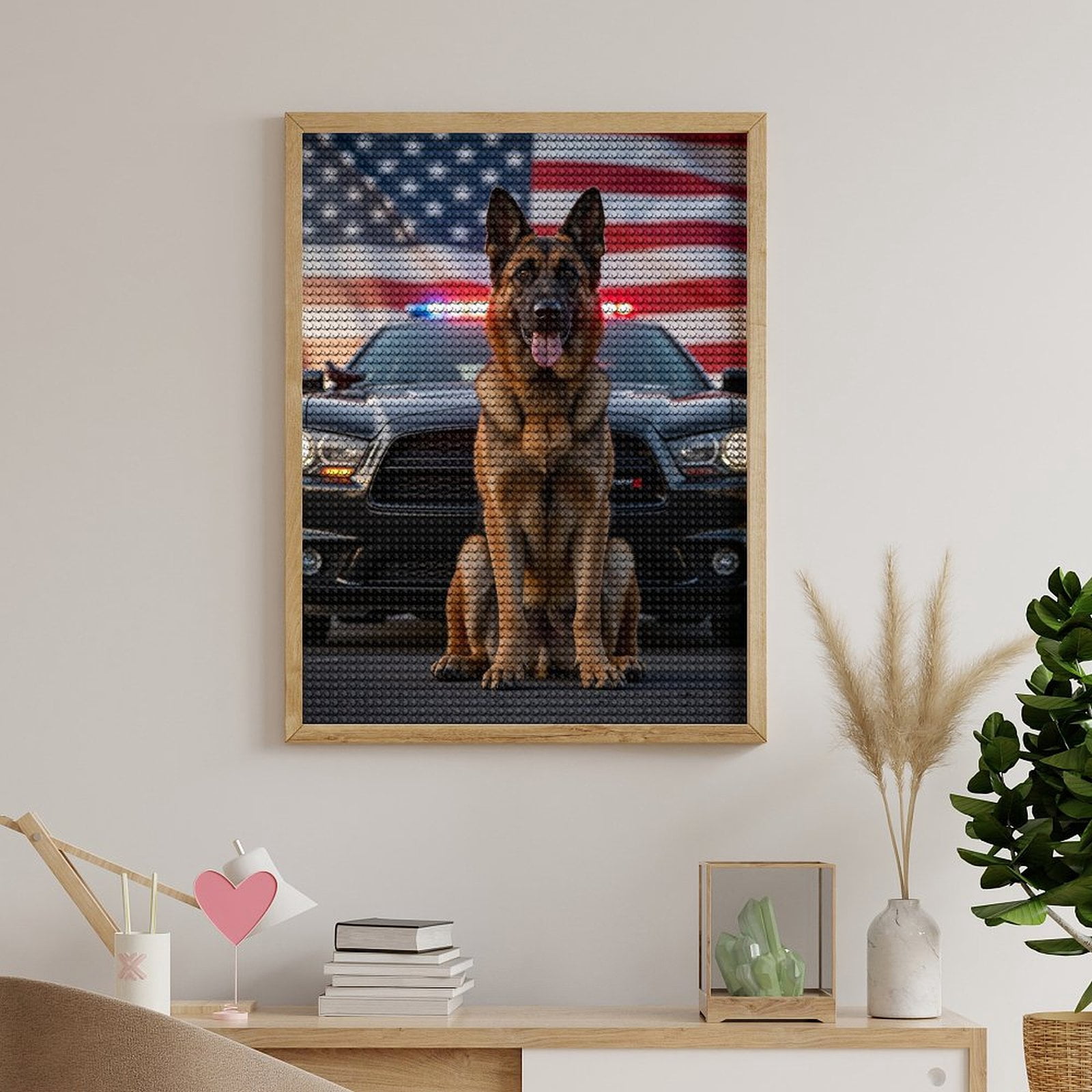 Diamond Art Kits for Adults, Dog Police Car American Flag 5D Diamond Painting Kits for Adults Beginners, DIY Full Drill Diamond Painting, Gem Art and Crafts 12x16