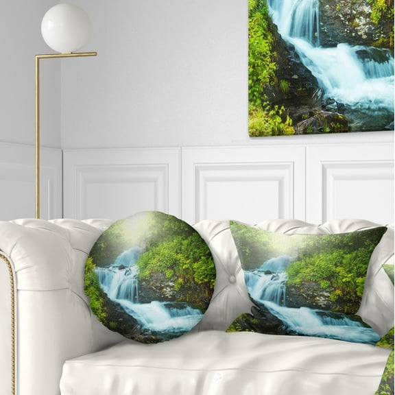 Designart Wonderful Creek in Green Forest - Landscape Printed Throw Pillow - 12x20