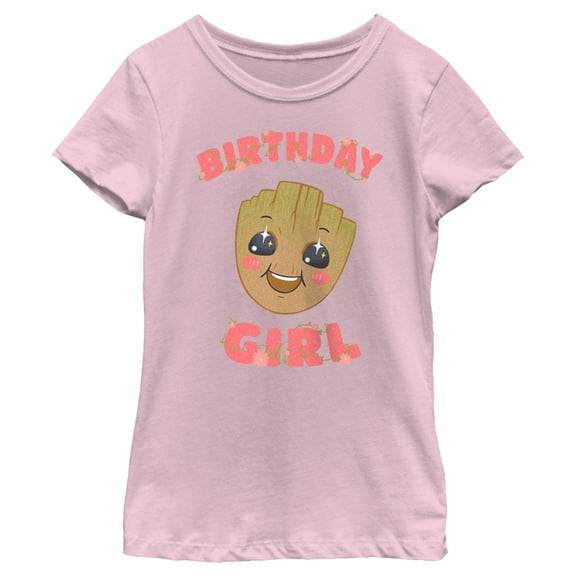 Girl's Guardians of the Galaxy Baby Face Birthday Girl Groot  Graphic Tee Light Pink X Small