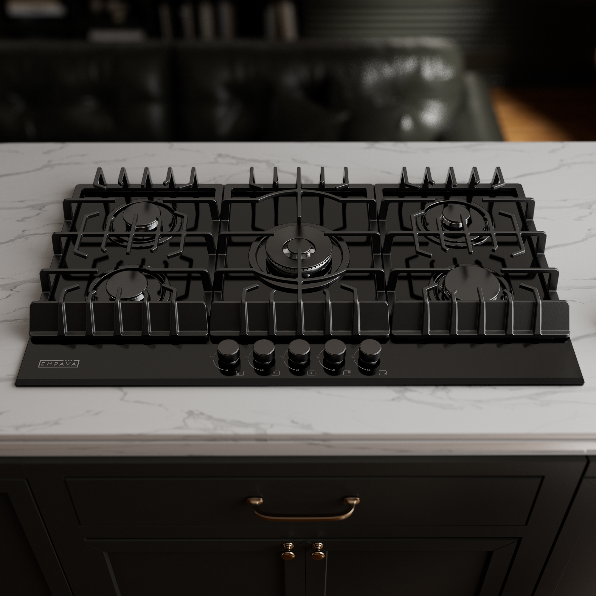 Empava 36 in. Gas Stove Cooktop 5 Italy Sabaf Sealed Burners NG/LPG Convertible in Black Tempered Glass