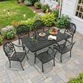 thumbnail image 2 of Hzzkey 7-Piece Rectangle Cast Aluminum Patio Set , Brown Cushions , Umbrella Hole , Black, 2 of 11